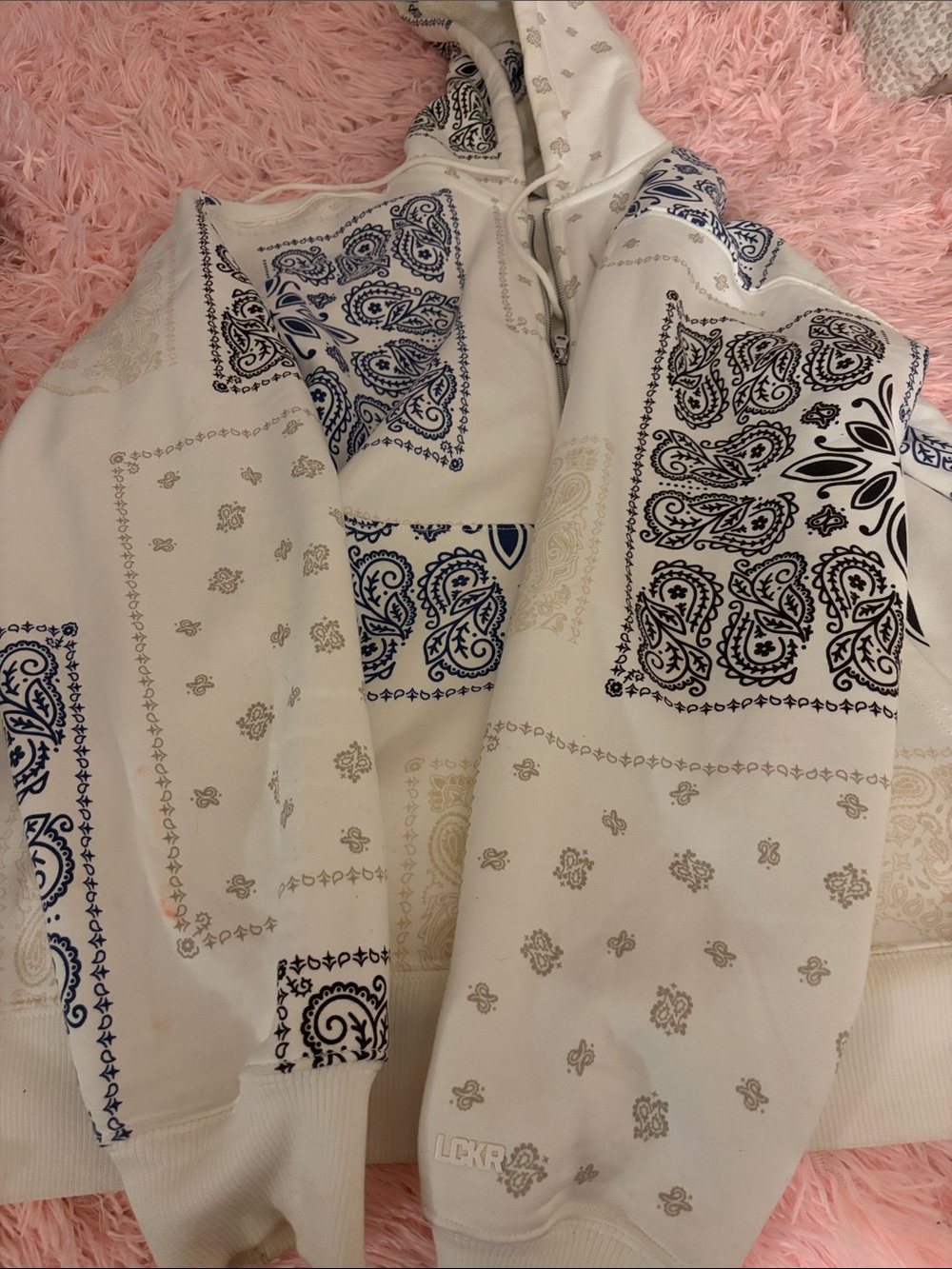 Men's White Bandana Print Hoodie Jacket